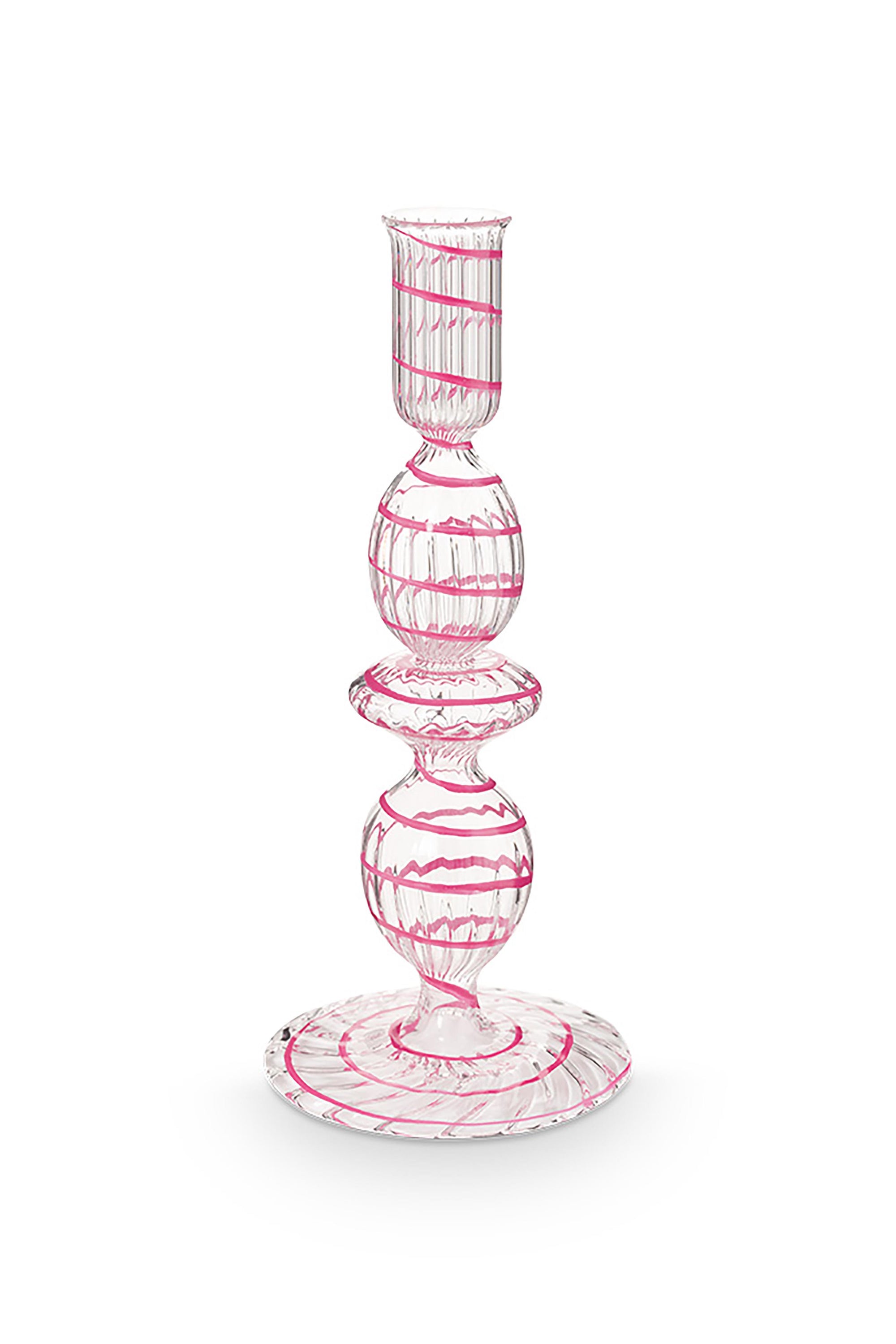 Candle Holder Glass Swirl Pink S 20cm