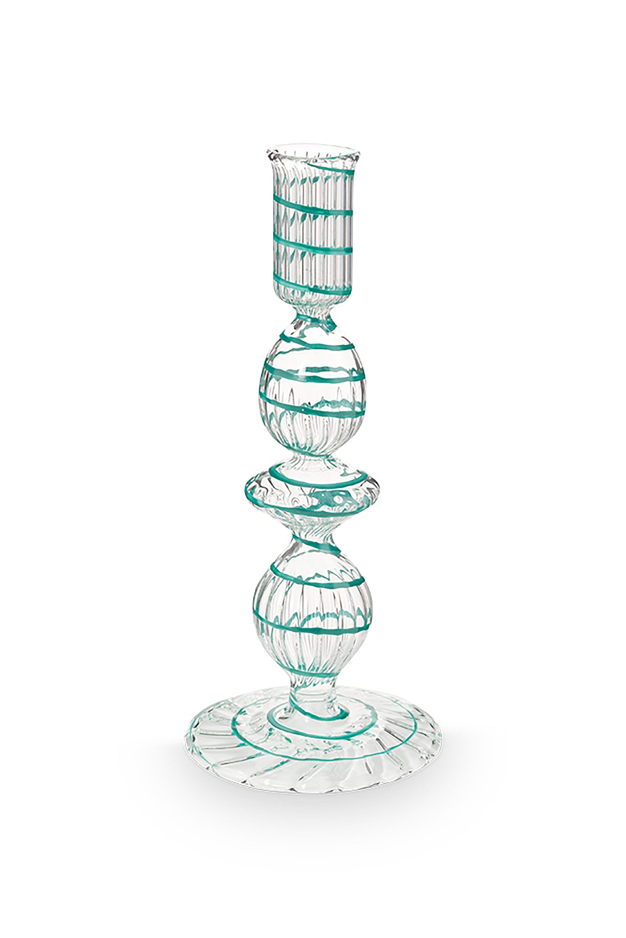 Candle Holder Glass Swirl Light Blue S 20cm