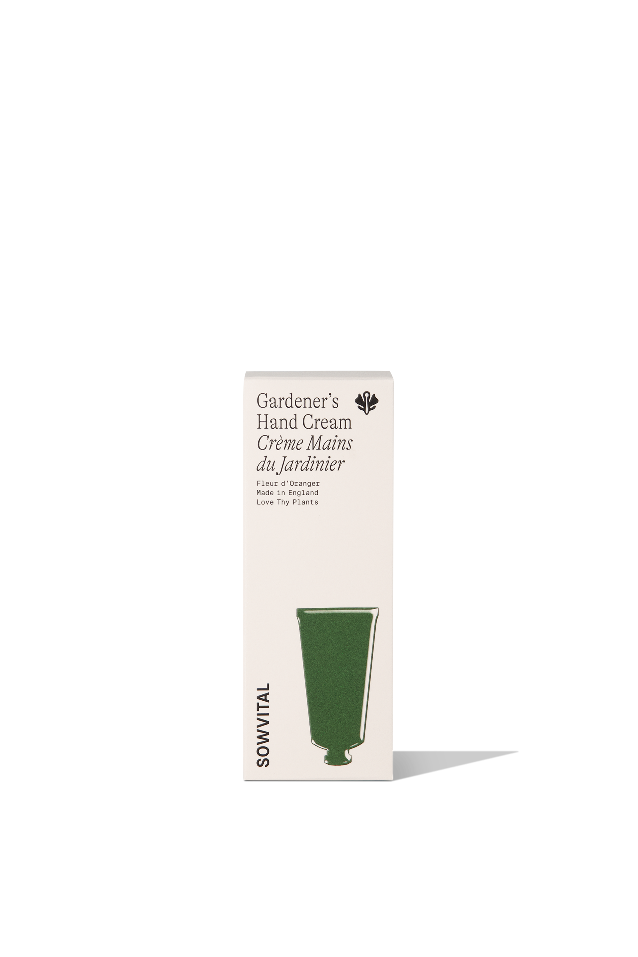 Box of Gardener's Hand Cream with green hand cream illustration on a white background
