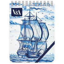 Notebook with a ship illustration and V&A logo on the cover