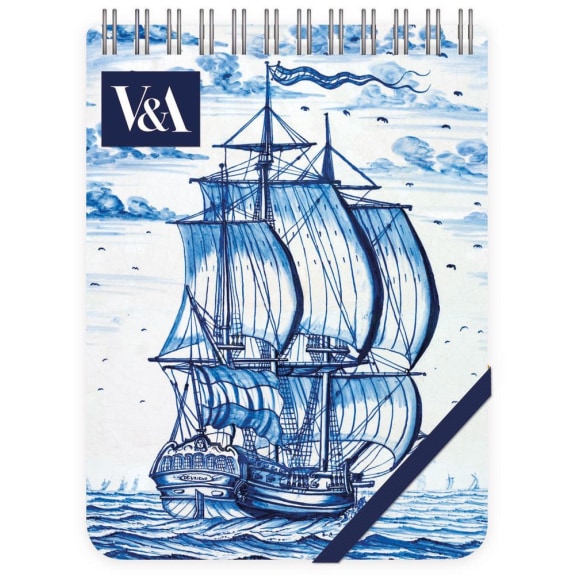 Notebook with a ship illustration and V&A logo on the cover