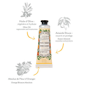Hand cream packaging with ingredients labeled on a white background