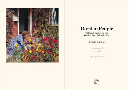 Book cover of 'Garden People' with a woman gardening and colorful flowers.