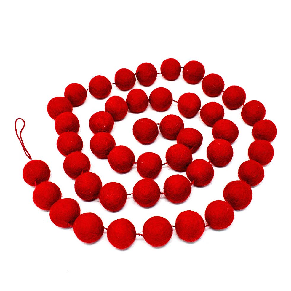 Handmade Felt Ball Garland Red