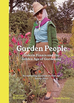 Book cover of 'Garden People' featuring a woman in a garden with a yellow background