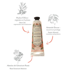 Hand cream packaging with olive oil and almond text on a white background