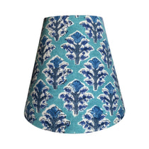 Lampshade with blue floral pattern on a turquoise background