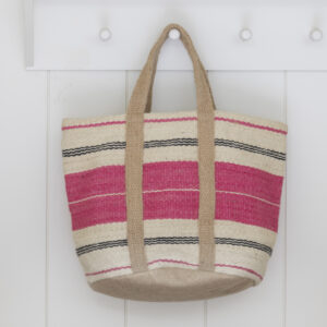 Jute Bag with Handles Pink or Green Stipe