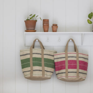 Jute Bag with Handles Pink or Green Stipe