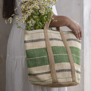 Jute Bag with Handles Pink or Green Stipe