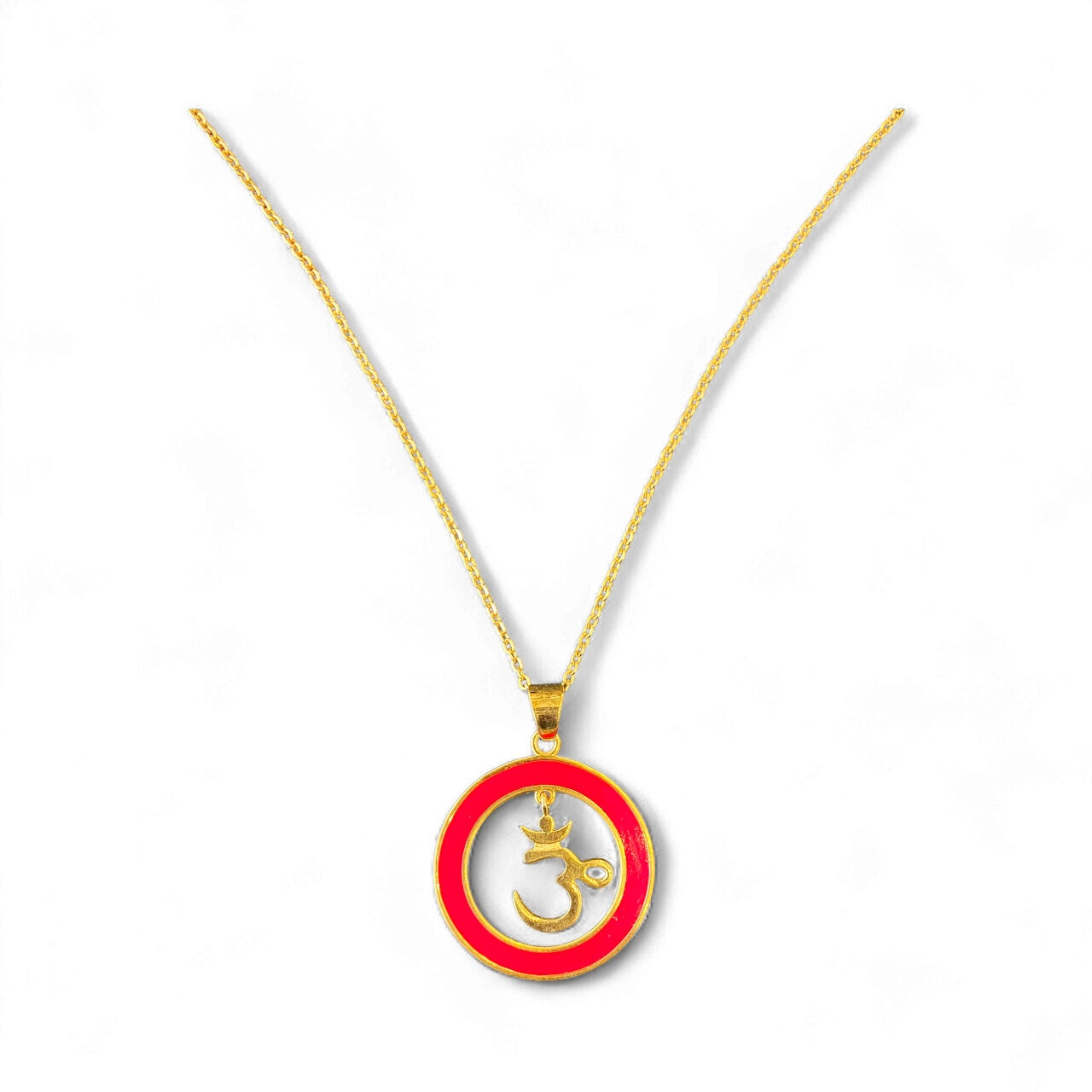 gold chain with pink pendant