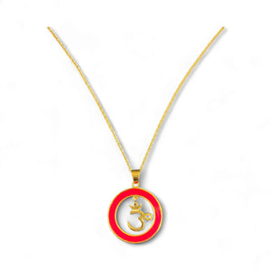 gold chain with pink pendant