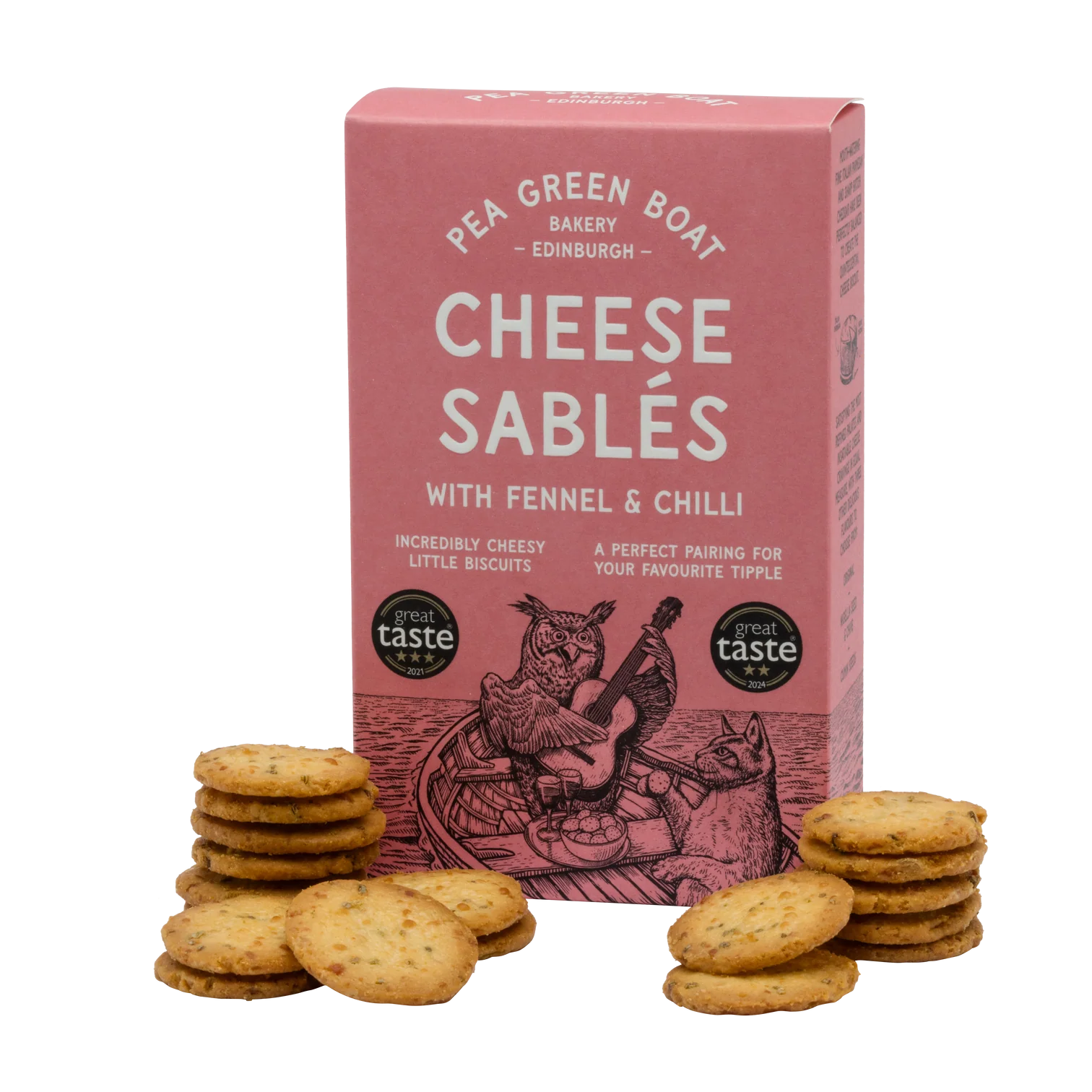 Pea Green Boat Cheese Sables with Fennel & Chilli