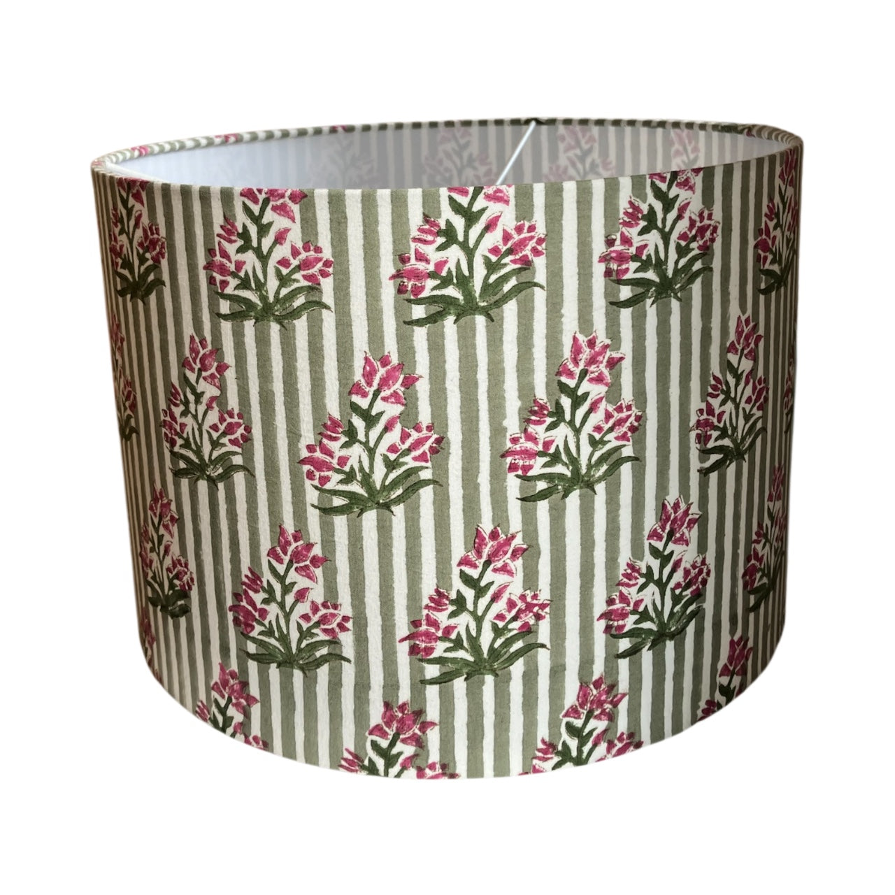 Lampshade, Drum 30cm,  Green Stripe with Pink Flower