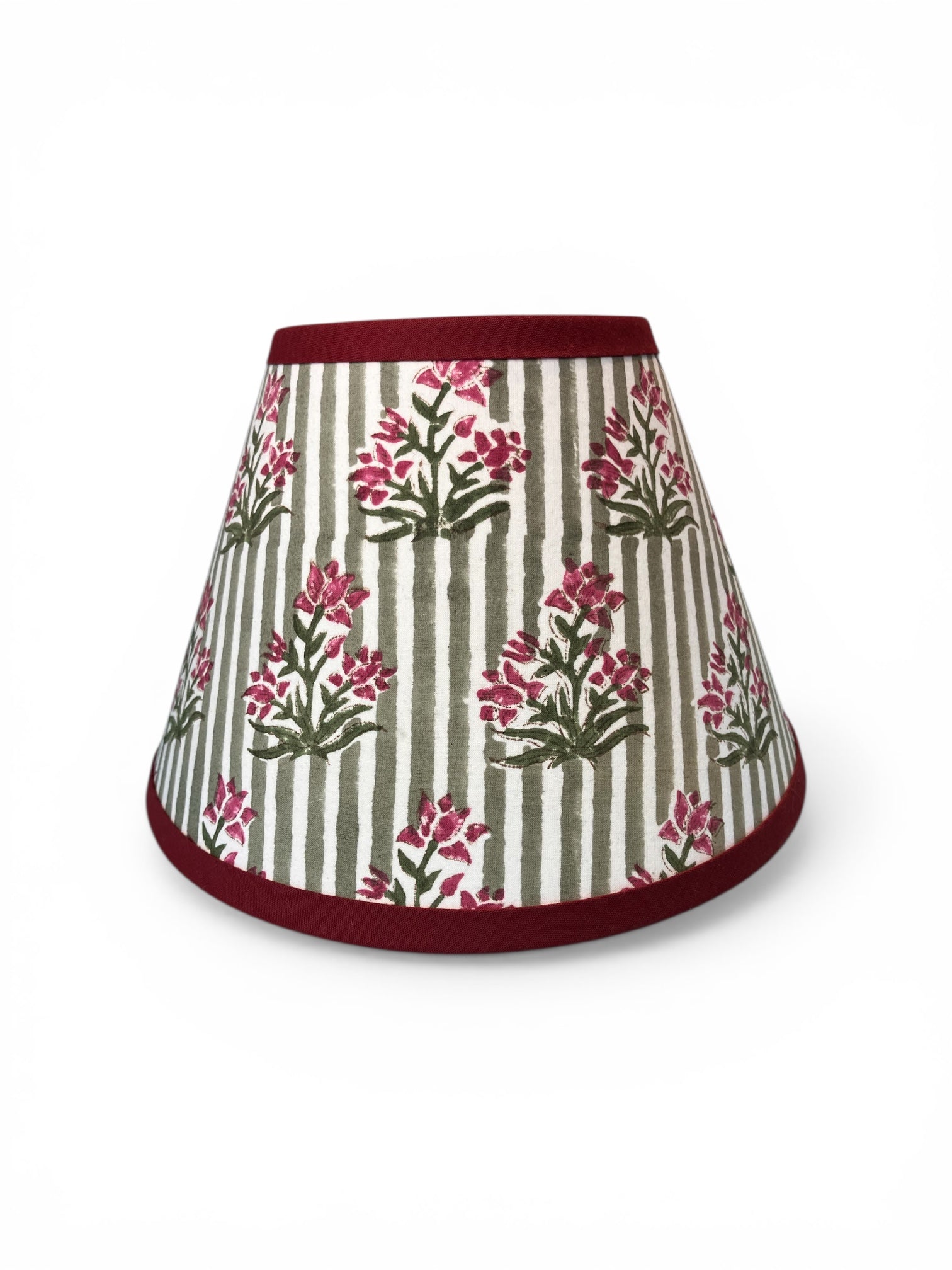 25cm Empire Lampshade, Stripe with Pink Flower w/trim