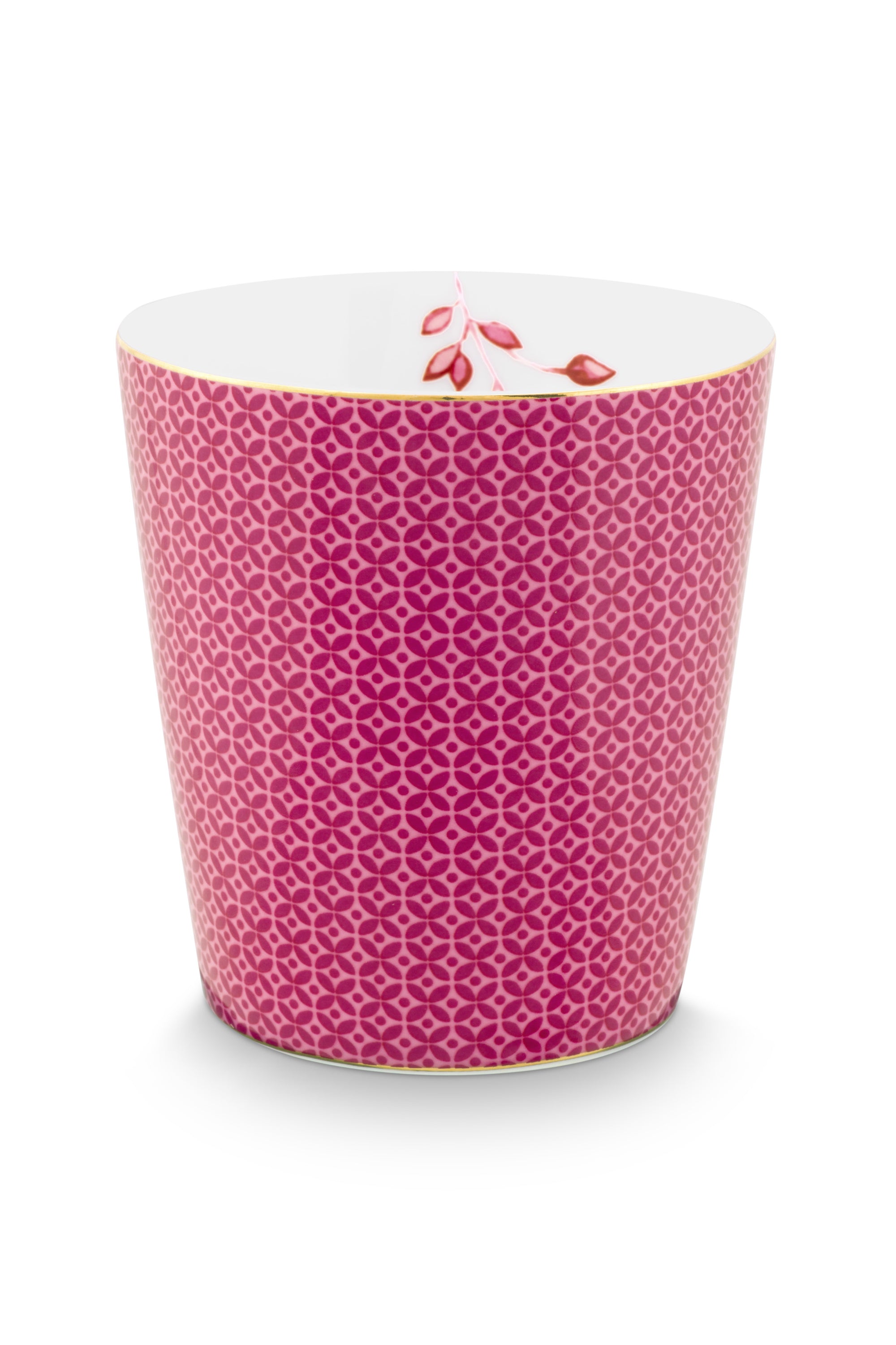 pink and white geometric china cup and saucer