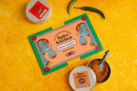 Card_spicetins_greenchilies_on_yellow_background
