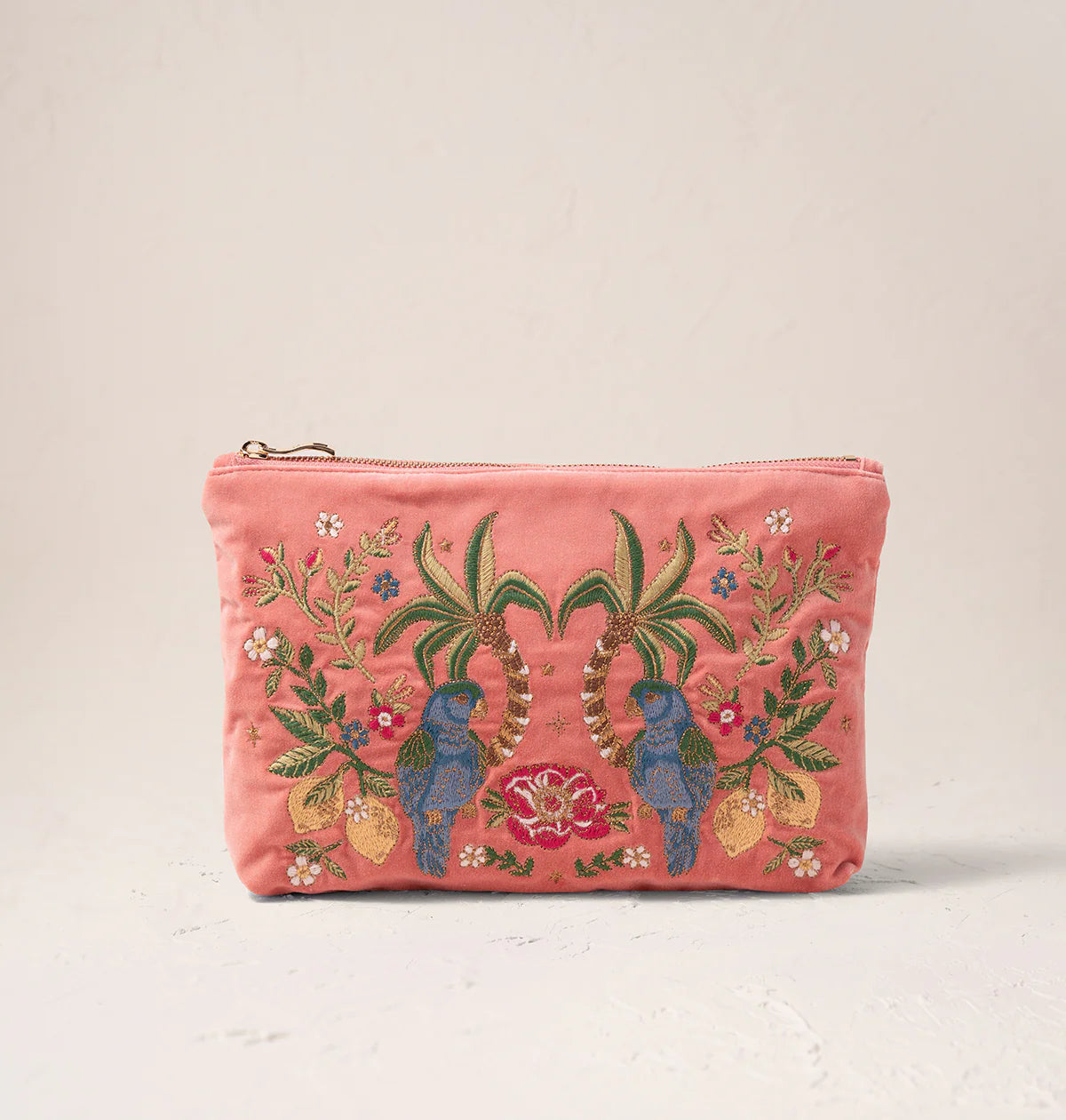 every-day-pouch-pair-parrots-palm-trees-flowers-lemons-velvet-coral