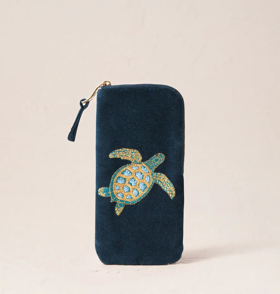Sunglass Case Swimming Turtle Navy Blue