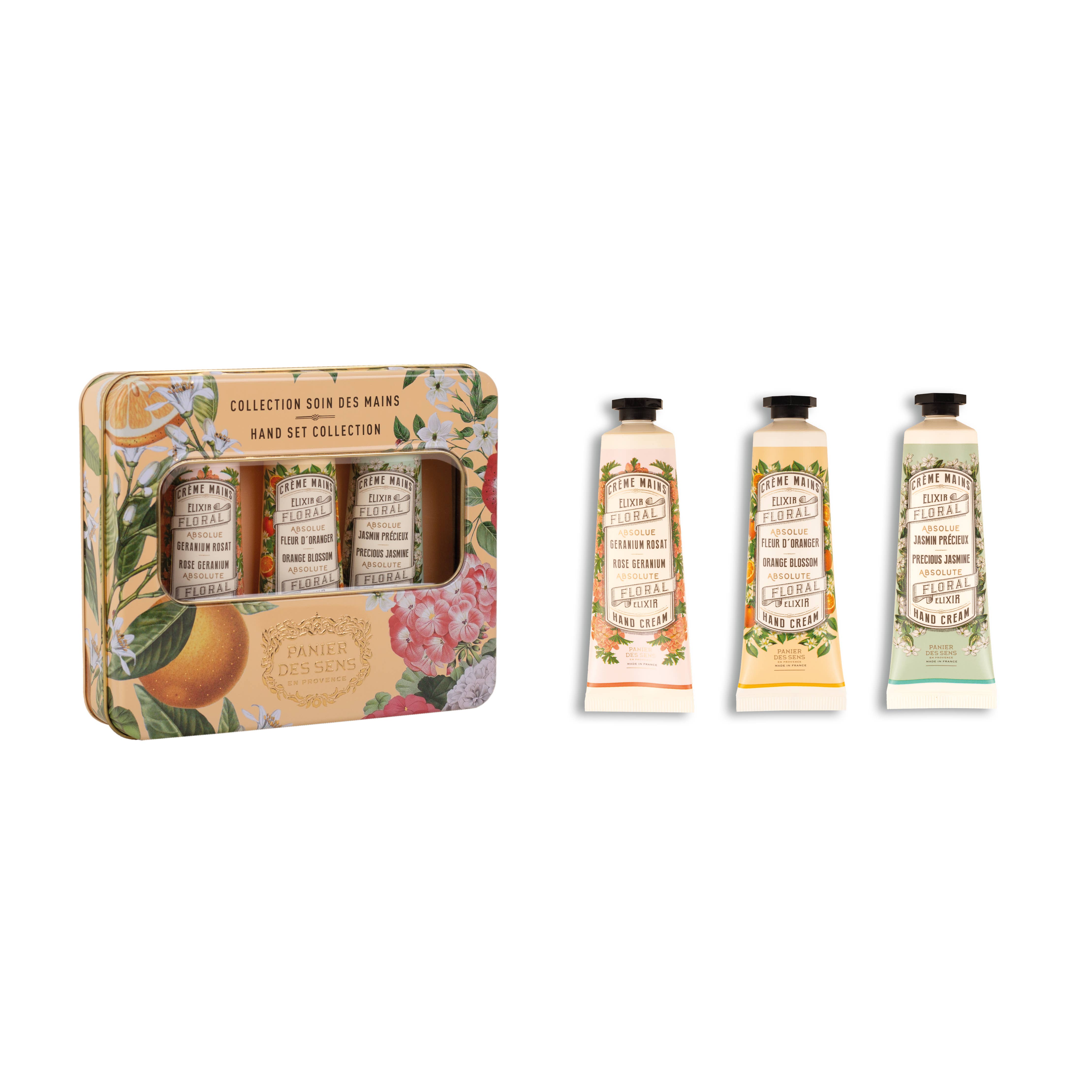 Hand cream set with decorative packaging on a white background