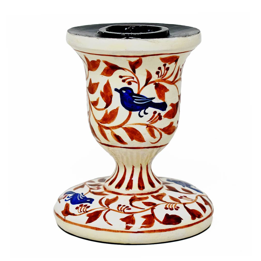 William Morris Hand Painted Wood Candle Stick Holder